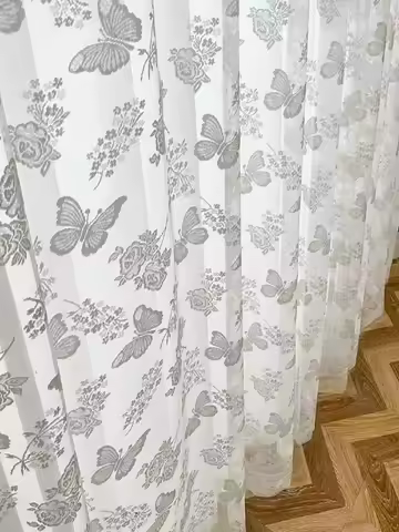 Balcony Bedroom Window Screen White Lace 1PC Butterfly Gauze Curtain Europe, America, South Asia Liv