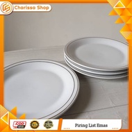 [✅Ready Stock] Piring Polos List Emas / Piring Makan Keramik 1 Lusin