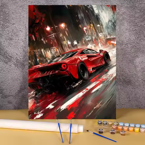 Acrylic Paint By Numbers Red Sports Car Painting By Numbers On Canvas Coloring By Number For Adults 