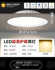 LED 超薄護眼筒燈 12W 暖光