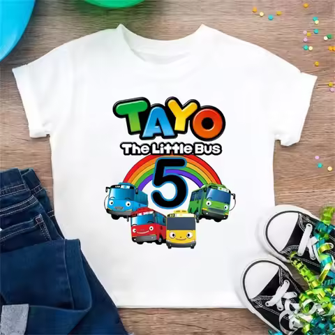 Kids Love Tayo's Kawaii Style Hip-Hop O-neck T-shirts with Tayo the Little Bus Prints - A Unique Gif