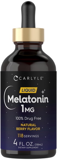 Carlyle Melatonin Liquid 1mg | 4 fl oz Drops | Berry Flavor | Non-GMO, Vegetarian Supplement
