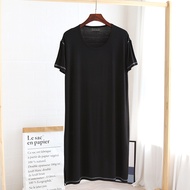 MUJI ความรู้สึกเย็นชุดนอนผู้ชายแบบเต็มตัวแขนสั้นสำหรับฤดูร้อน Gamis Baju Tidur ชุดนอนอยู่บ้านอาบน้ำข