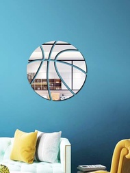 1套30cm直徑籃球形膠鏡牆貼,客廳、臥室牆壁裝飾,可拆式自粘紙