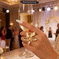 BEAUTYSTARTING Double Layered Big Flower & Vintage Five Leaf Flower Ring for Women Punk Adjustable O