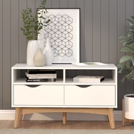detrend modern style tv cabinet with storage and open shelves wood groove drawer entertainment cente