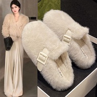 Furry Slippers Women Outer Wear 2025 One-Pedal Fashion Outing Baotou Half-Slippers Cotton Slippers F