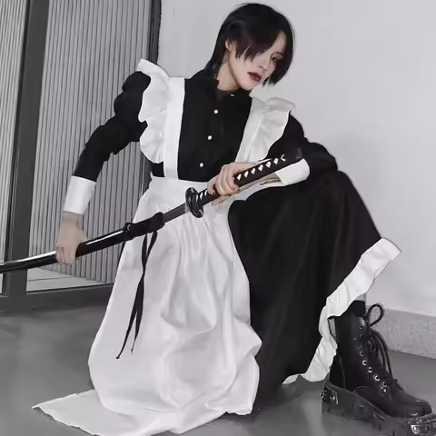 #*Maid Outfit Cosplay Lolita Set Clothes Vintage Men Women Japanese Style Cute Kawaii Gothic Role Pl