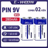 [02 viên] Pin sạc 9V 6F22 -  280mAh (loại pin vuông) Doublepow - Pin chuẩn