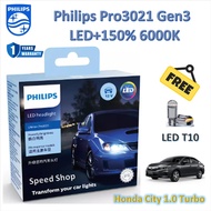 Philips หลอดไฟหน้า รถยนต์ Pro3021 LED+150% 6000K Honda City 1.0 Turbo (2 หลอด/กล่อง) แถมฟรี LED T10 