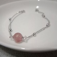 草莓晶粉色s925銀雙層手鍊 手鏈 手環 招桃花 愛情運 紅線 女生 禮物 學生 生日禮物