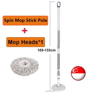【SG ready stock】Stainless steel Spin Mop Rod / Mop Stick Pole with Mop Tray Set With Mop Heads