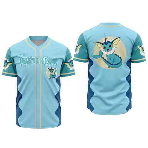 Bandai Eevee's Evolution Pocket Monster Baseball Style Anime Adult Kids Athleisure T-Shirt Summer Qu