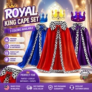 (Ready Stock) Halloween Adult King Red Cloak Costume Kids King Prince Robe Crown Velvet Cape