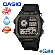 [100% Original] Casio Youth AE-1200WHB-1B  Digital Green Resin Case Black Nylon Strap Watch AE-1200W