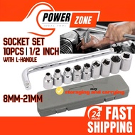 10pcs Socket Wrench Set / Spanar Socket Set / Box Socket Set - 1/2" (8mm - 21mm)