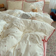 Ins Korean-style Embroidered Cloud Cotton Polyester Bedding Set Single/Queen/King Size Flat/fitted B