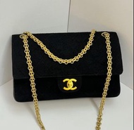 (24k 黃金鏈條)Chanel CF25 香奈兒黑金菱格紋 雙翻蓋