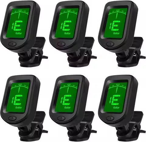 6 Pack Guitar Tuner Clip On Tuners Colorful LCD Screen for Violin Bass Ukulele Chromatic Tuning Mode