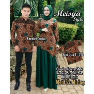 Gamis batik couple keluarga kombinasi polos motif pedati ijo