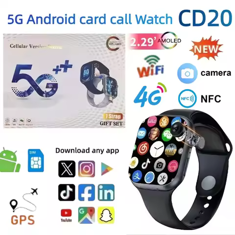 5G Smartwatch CD20 Global Version 2.29 Inch AMOLED Display with 180° Rotating Camera Supports SIM Ca