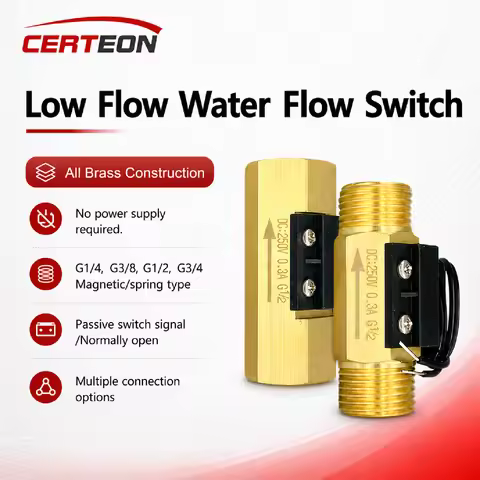 BR-FS03 Low Flow Water Flow Switch Brass Sensor Inline 1.5-3L/min G1/2 G3/4 for Water Heater Solar S