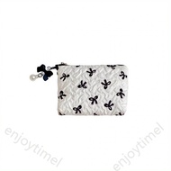Bowknot Pattern Cotton Cosmetic Pouch Non Lipstick & Sanitary Pad Organizer With Charm Detail