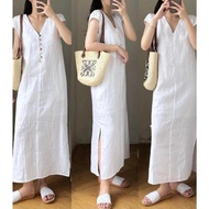 Premium loose linen dress, long, 120cm long, covered buttons - Available to order - PT linen -mm6