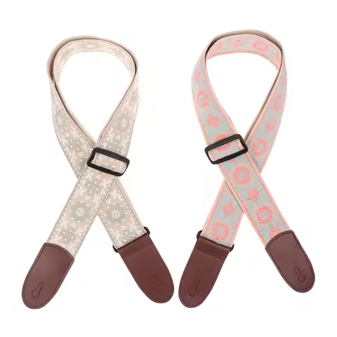 Guitar Strap Bass Cotton Leather Embroidery Straps Adjustable Neck Strap Electric Acoustic Guitar Ba