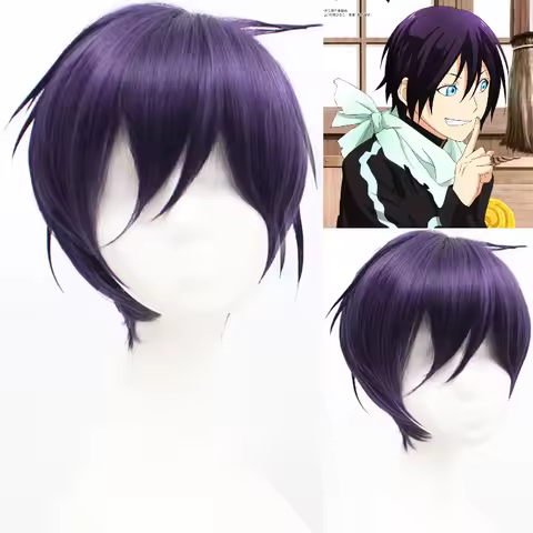 Noragami Cosplay Wig Short Straight Black Purple Wigs Cos YATO Anime Synthetic Fiber Hair Wigs for W