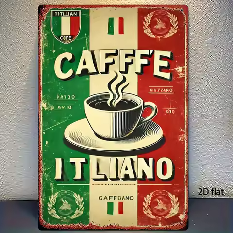 2D Flat, 1pc Vintage Italian Coffee Metal Sign - "CAFFE ITALIANO" Retro Tin Poster with Espresso Cup