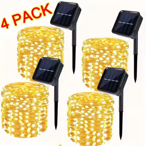 4-Pack Solar Fairy Lights, 33 Feet 100 LED String Warm White Outdoor Waterproof Christmas Lights wit
