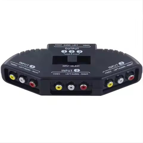 #43A Audio Video Selector,3-Way Audio Video AV Switch Selector Box Splitter Switch (Black)