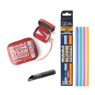 環保吸管(紅)+切口器(灰)+4入矽膠吸管組