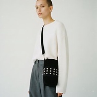 黑色丹寧布鉚釘小型斜背包 SMALL STUDDED DENIM BAG 側背包