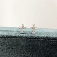 18K白金鑽石耳環十字架 18k Gold Natural Diamond Stud Earrings