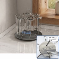 Shiny 304 stainless steel cup holder with tray, round anti-rust stainless steel cup holder