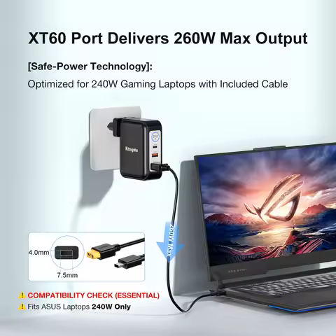 240W GaN Laptop Charger For ASUS ROG Zephyrus G16 G14 GU605 GA403,TUF Gaming A16,ROG Flow Z13 ProArt
