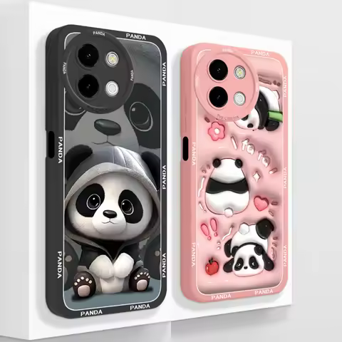 Case For Vivo Y38 Y58 T3X Y200i Y200T 5G Cute Panda Funda Soft Liquid Silicone Camera Protection Bac