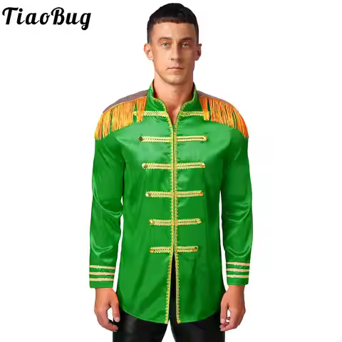 Men Halloween SGT Sergeant Pepper Costume Jacket Marching Band Rock Man 60s Satin Cardigan Coat Medi