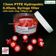 ( LOCAL READY STOCK ) 13mm Syringe Filter Hydrophobic/ Hydrophilic PTFE, 0.45µm, non-sterile, 100/pk
