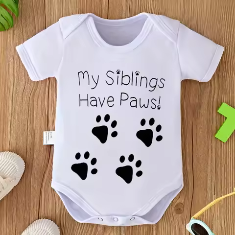 My Siblings Have Paws Baby Onesie Funny Gift for Newborn Girl Boy Bodysuits Fashion Casual Cartoon C