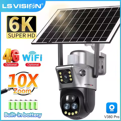 LS VISION 6K 4G Wifi Solar Camera 10x Zoom Three Lens PTZ Outdoor Surveillance CCTV IP Camara Ai Tra