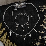 Blair" Mini Dagger Cross Bracelet Chain Necklace Gothic Grunge Punk