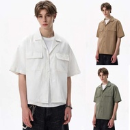 HUILISHI Box Fit Polo for Men Crop Top Cotton American retro casual workwear short-sleeved shirt