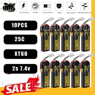 10PCS 7.4V 2S 2200mAh 25C LiPO แบตเตอรี่ XT60 สำหรับเครื่องบินรุ่น RC FPV โดรนเรือ