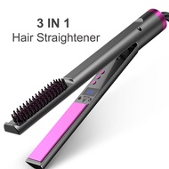 [Hot On Sale] 3 In 1 Flat Iron Hair Straightener Splint With Built-In Comb Heating Hair Straightener Brush Hair Curler Salon Styling Tools