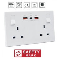 Minimalist Design Double Socket with USB Charger USB-A USB-C 2x13A USB Singapore Safety Mark Approve