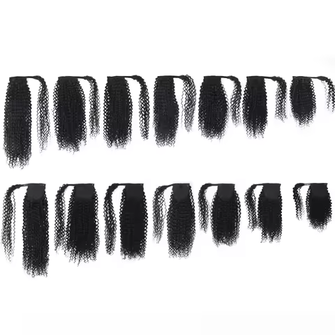 Ponytail Human Hair Wrap Around Kinky Curly Brazilian Remy Hair Extensions 16-28Inches Clip Ins Natu