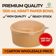 [WHOLESALE] 1300 mL Kraft Paper Bowl with Lid High Quality Disposable Takeaway Food Container
